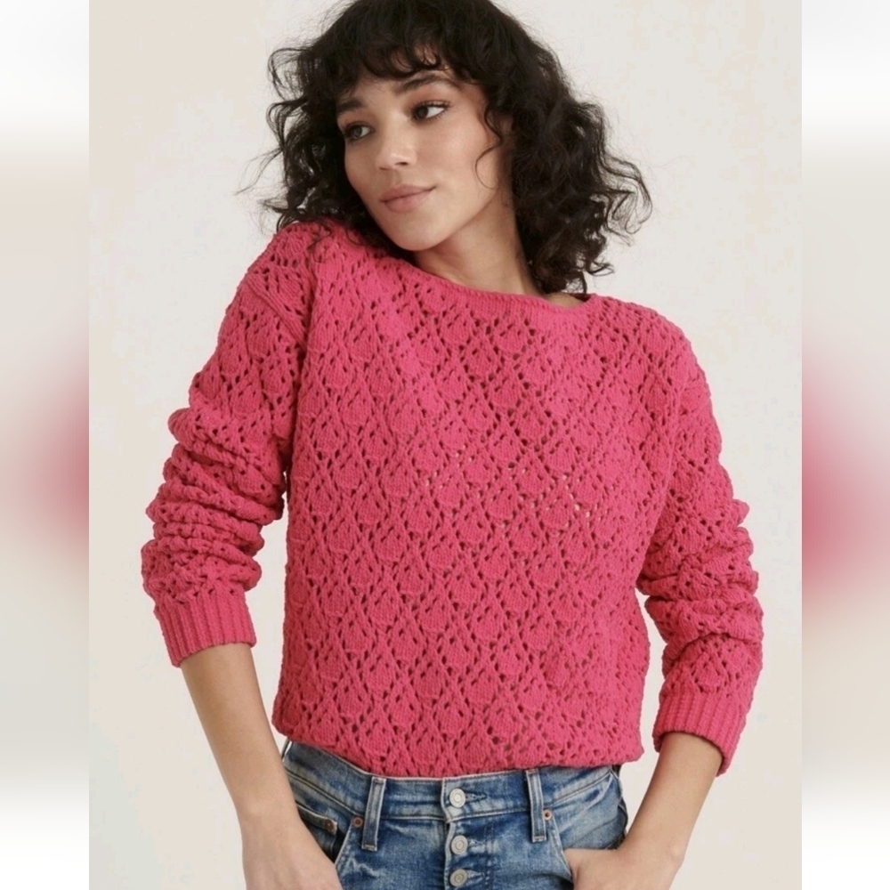 LUCKY BRAND Pink Pointelle Chenille Sweater (L)